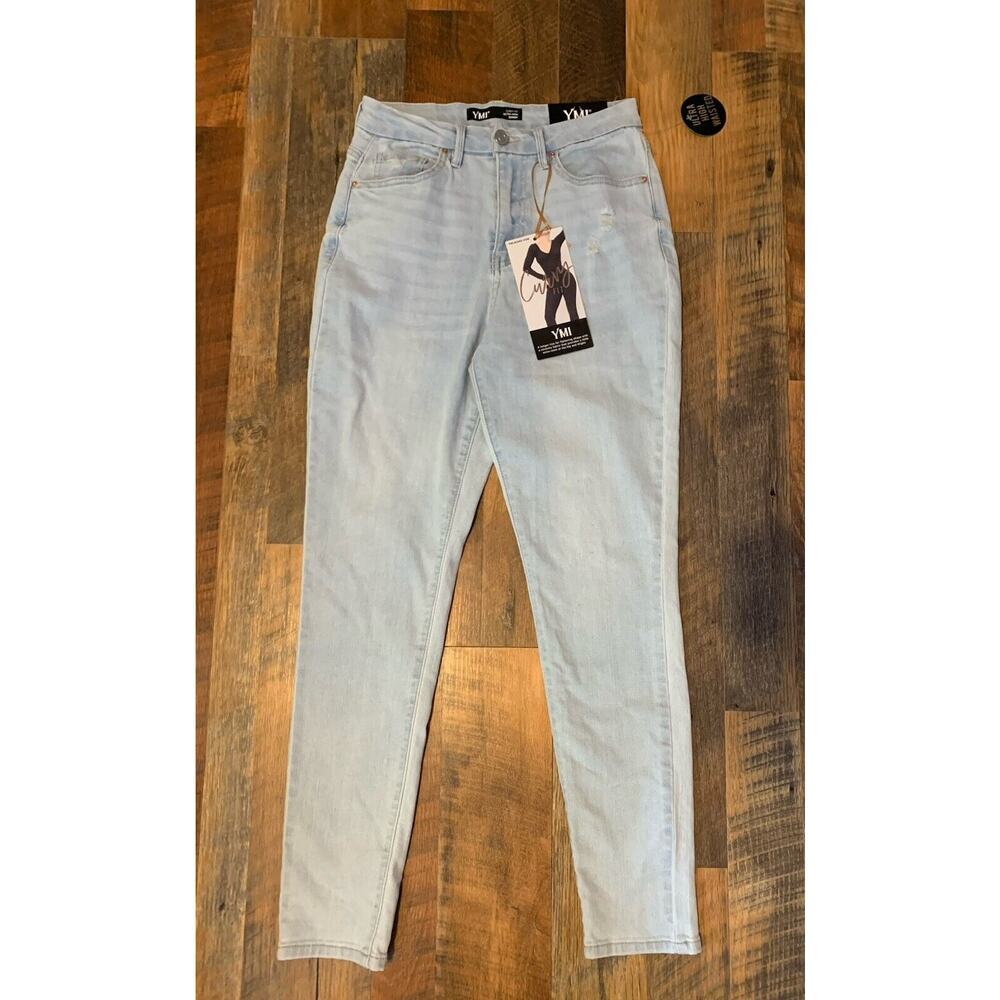 YMI Womens Curvy Fit Ultra High Rise‎ Skinny Light Blue Jeans Size 7/28